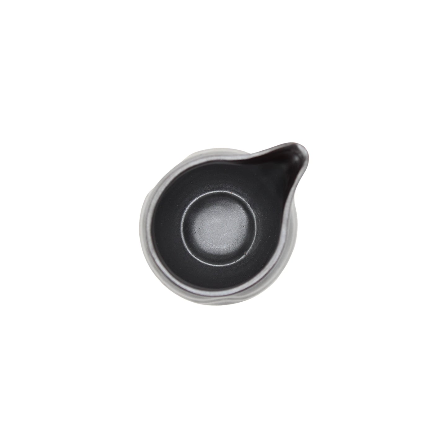 Top view of the Soy Sauce Pourer - Silver and Black, a small, empty ceramic pitcher with a spout, highlighting Japanese craftsmanship against a plain white background.
