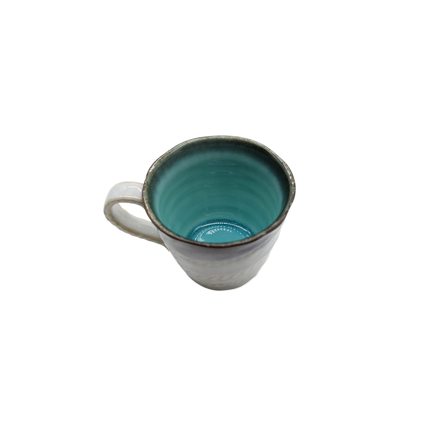 The Mug with Handle - Sky Blue is a Minoyaki porcelain mug featuring a white exterior and sky blue glazed interior, shown from above against a white background.