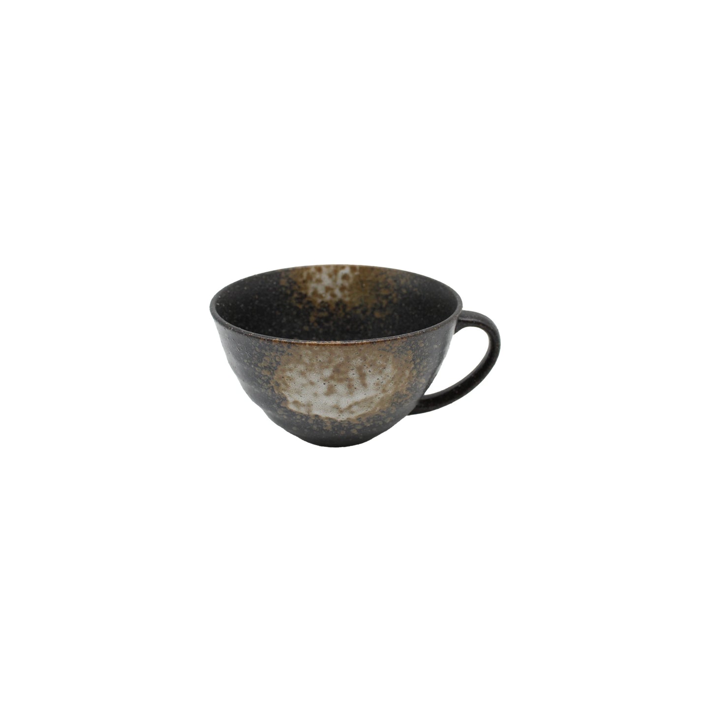 
                  
                    The Japanese Soup Cup Gift Set features a handcrafted mug with a dark, speckled exterior and a single handle, displayed against a plain white background.
                  
                