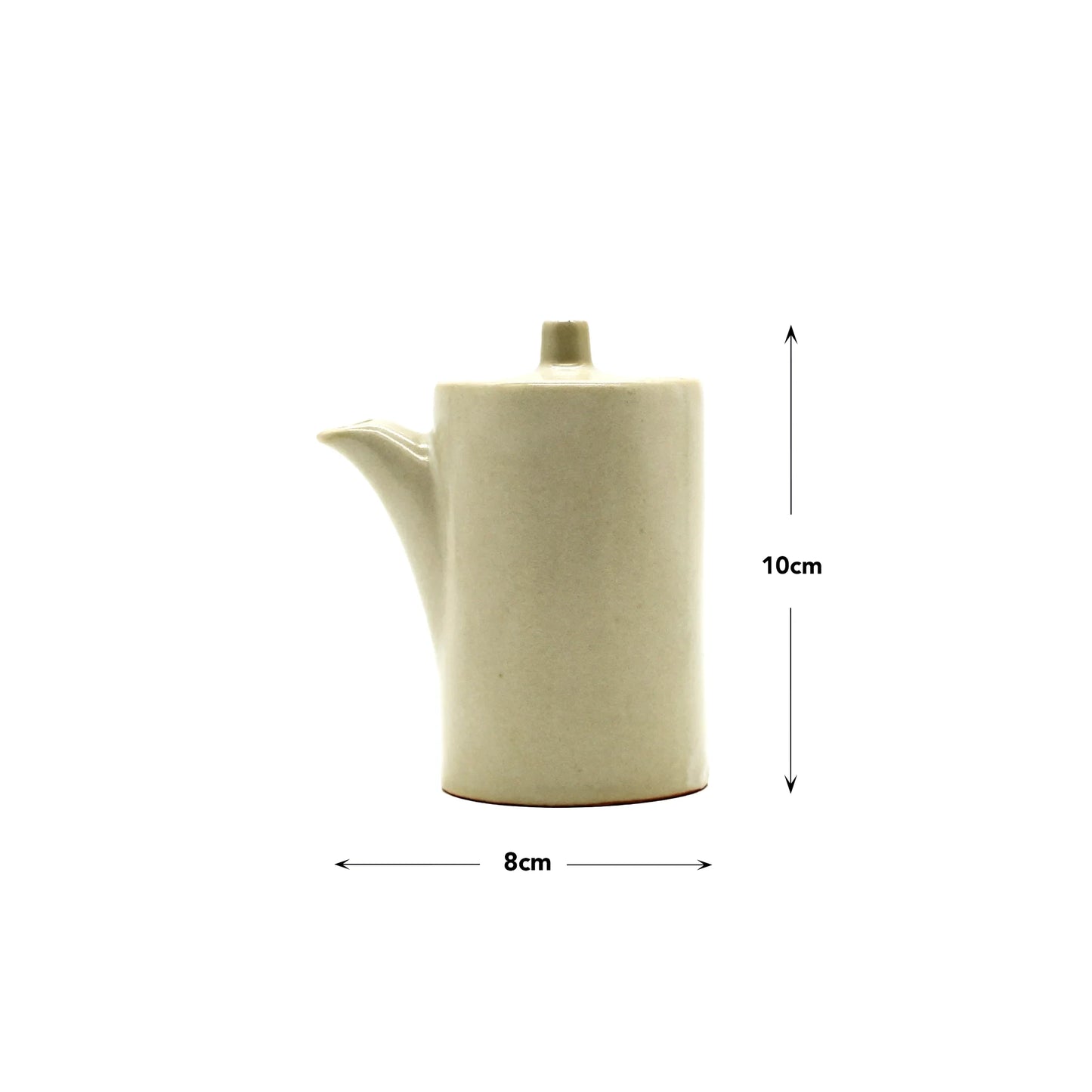 
                  
                    The Soy Sauce Pourer - Stone is a handmade Minoyaki porcelain pitcher with a spout and lid, measuring 10 cm tall by 8 cm wide, ideal for serving soy sauce and pictured against a plain white background.
                  
                