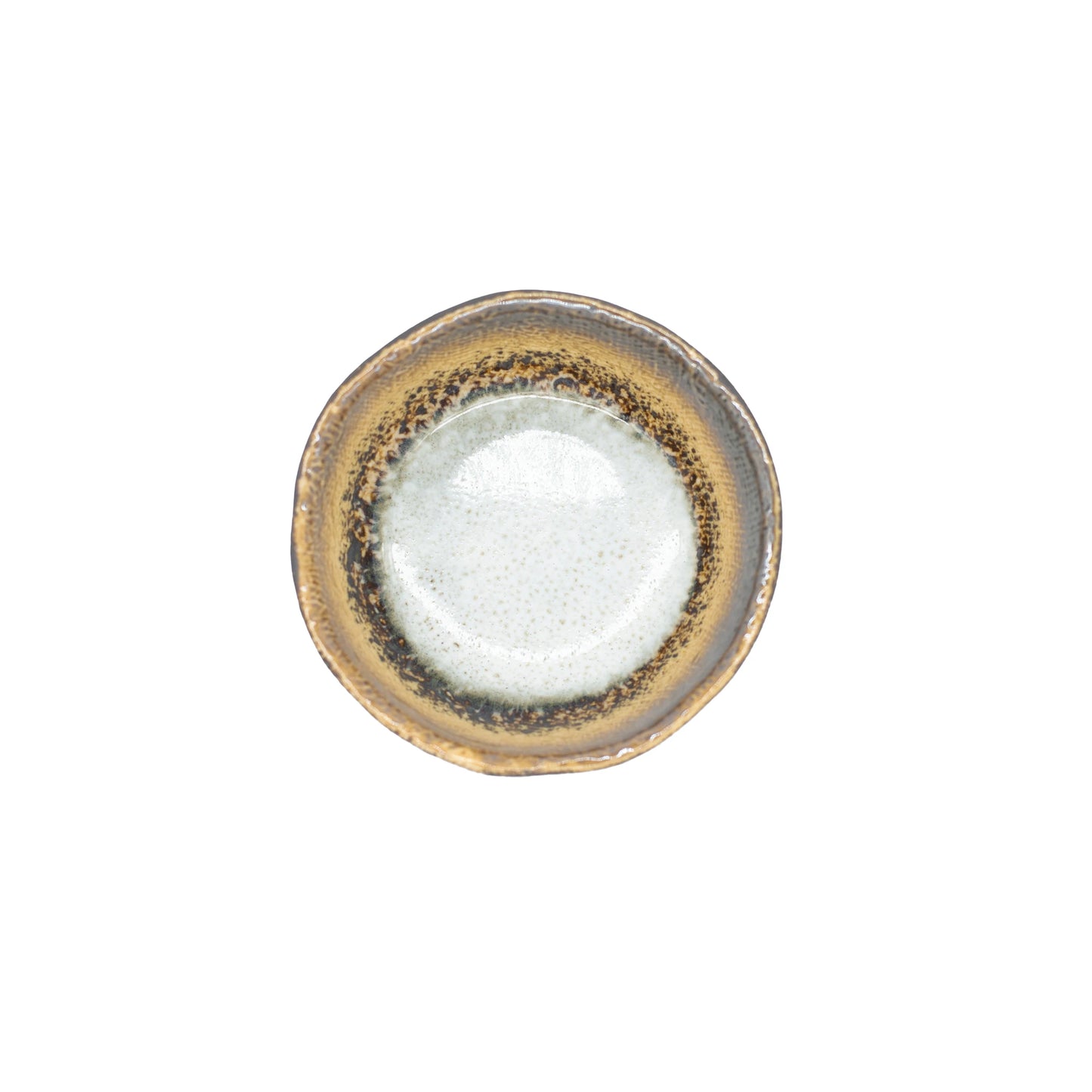 The Soy Sauce Dish - Akane Grey is a small, round ceramic dish featuring a light blue interior and a textured brown rim, displayed from above on a white background.