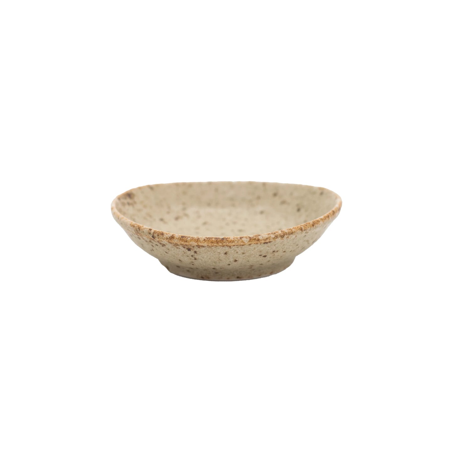 The Soy Sauce Dish - Sand Fade is a small, round Japanese ceramic dish with a shallow design, speckled beige glaze, sand fade color, and an unglazed rim, shown against a plain white background.