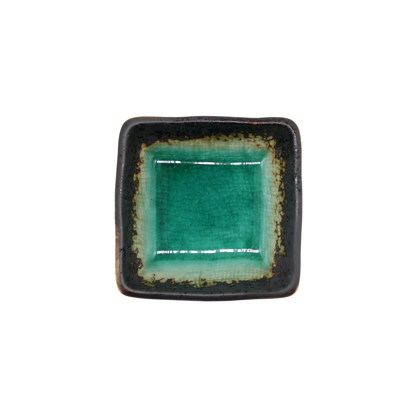 The Soy Sauce Dish - Square in Turquoise Blue features a glossy turquoise center and a dark, uneven rim, making it the perfect Japanese dipping bowl for soy sauce.