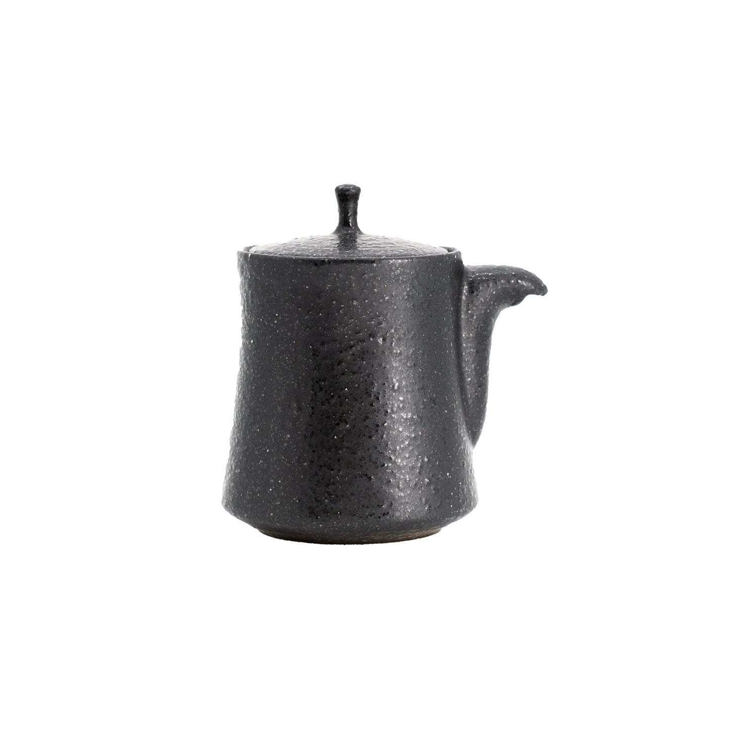 
                  
                    The Soy Sauce Pourer - Black is a black ceramic teapot with a textured surface, curved spout, and small lid knob—perfect as a stylish kitchen accessory or Japanese soy sauce pourer, photographed on a white background.
                  
                