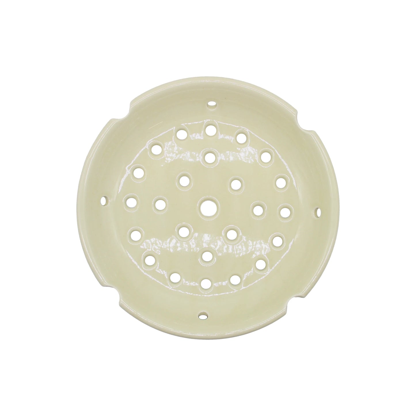 
                  
                    Off-white ceramic Replacement Ceramic Steamer Plates for Mushi Nabe Donabe Steamers with a circular perforated pattern and notched edges.
                  
                
