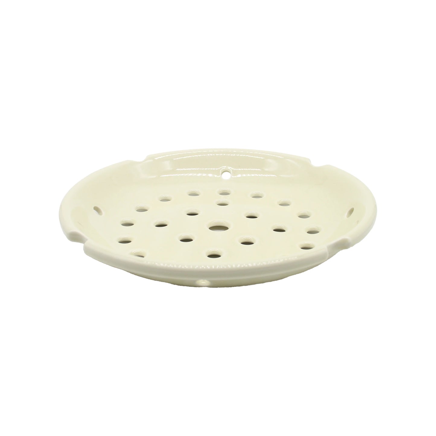 
                  
                    Off-white circular Replacement Ceramic Steamer Plates for Mushi Nabe Donabe Steamers with numerous drainage holes.
                  
                