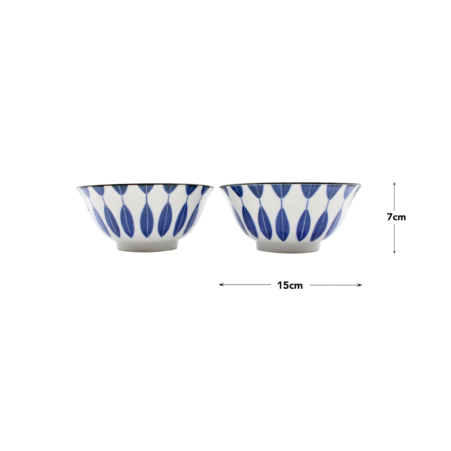 
                  
                    The Sunflower Design Bowls Boxed Set - White & Blue features two ceramic bowls, 15 cm wide and 7 cm high, with blue sunflower patterns on white. Displayed side by side on a white background, they showcase elegant Japanese-inspired style.
                  
                