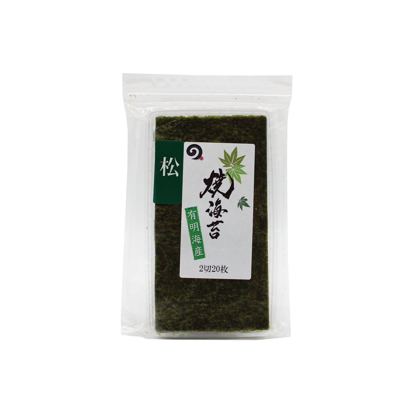 A sealed plastic package of Superior Matsu Roasted Nori Seaweed containing 20 half sheets, featuring a Japanese label on the front.