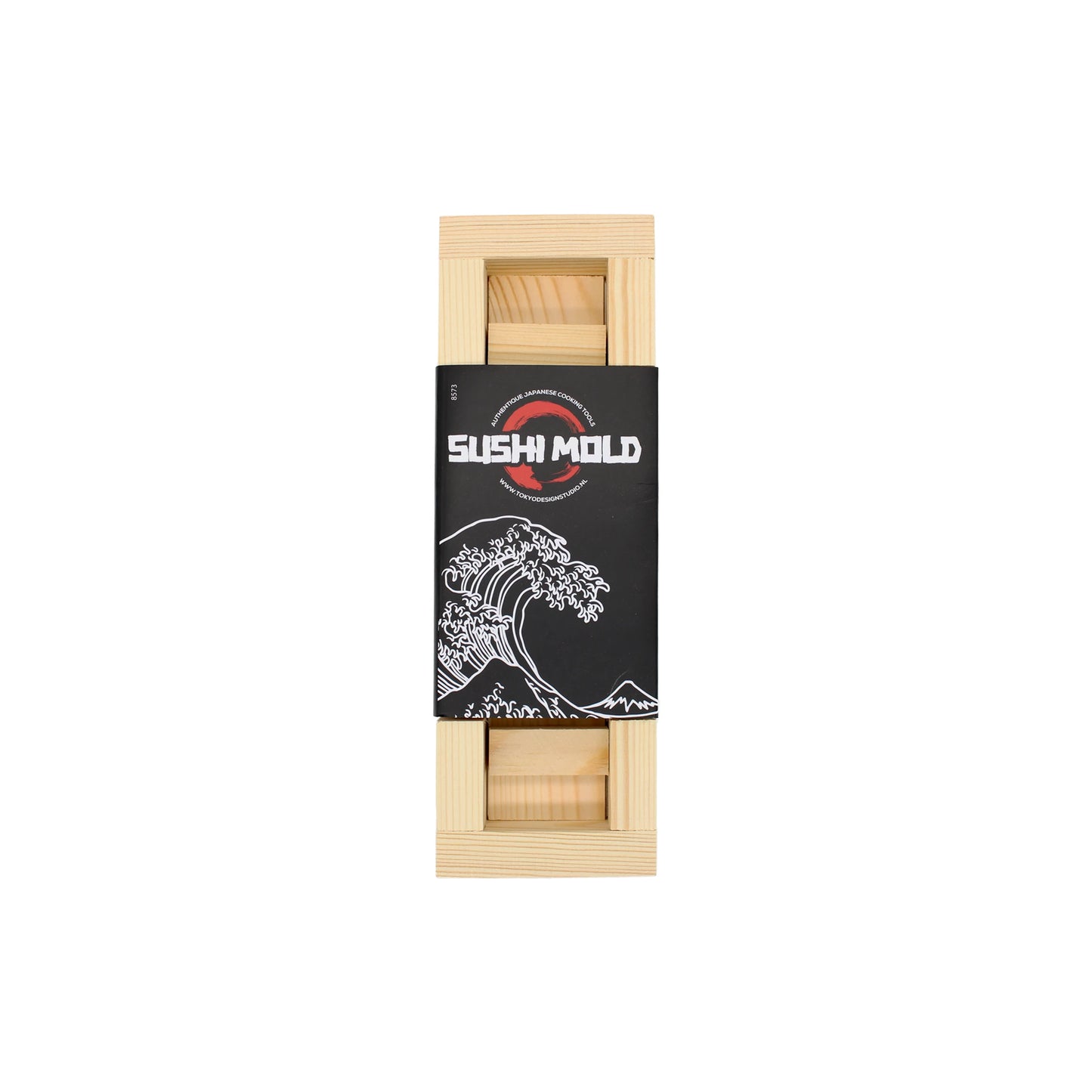 The Sushi Mold comes in rectangular packaging with a black label depicting a wave and the text “Sushi Mold”—ideal for preparing traditional Japanese pressed sushi (Oshizushi).