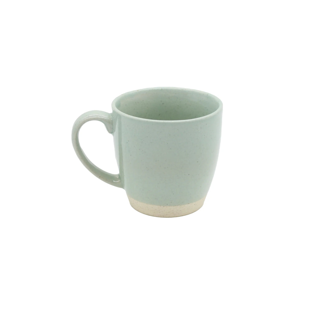 The Taikon Mug - Tomei Blue features a duck egg blue glaze, wide handle, and beige base; this artisan ceramic piece is displayed against a plain white background.