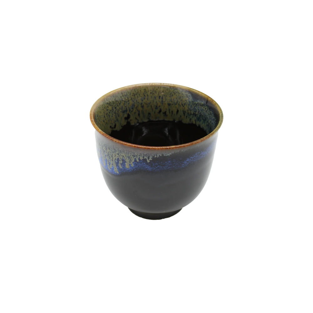 Black With Bright Blue Drip Teacup