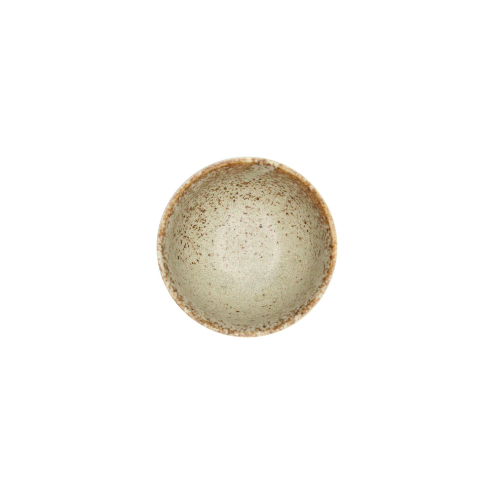 
                  
                    Top view of the Tea Cup - Sand Fade, an empty, round handmade ceramic piece featuring a speckled beige glaze and brown rim, exemplifying Japanese tableware against a plain white background.
                  
                