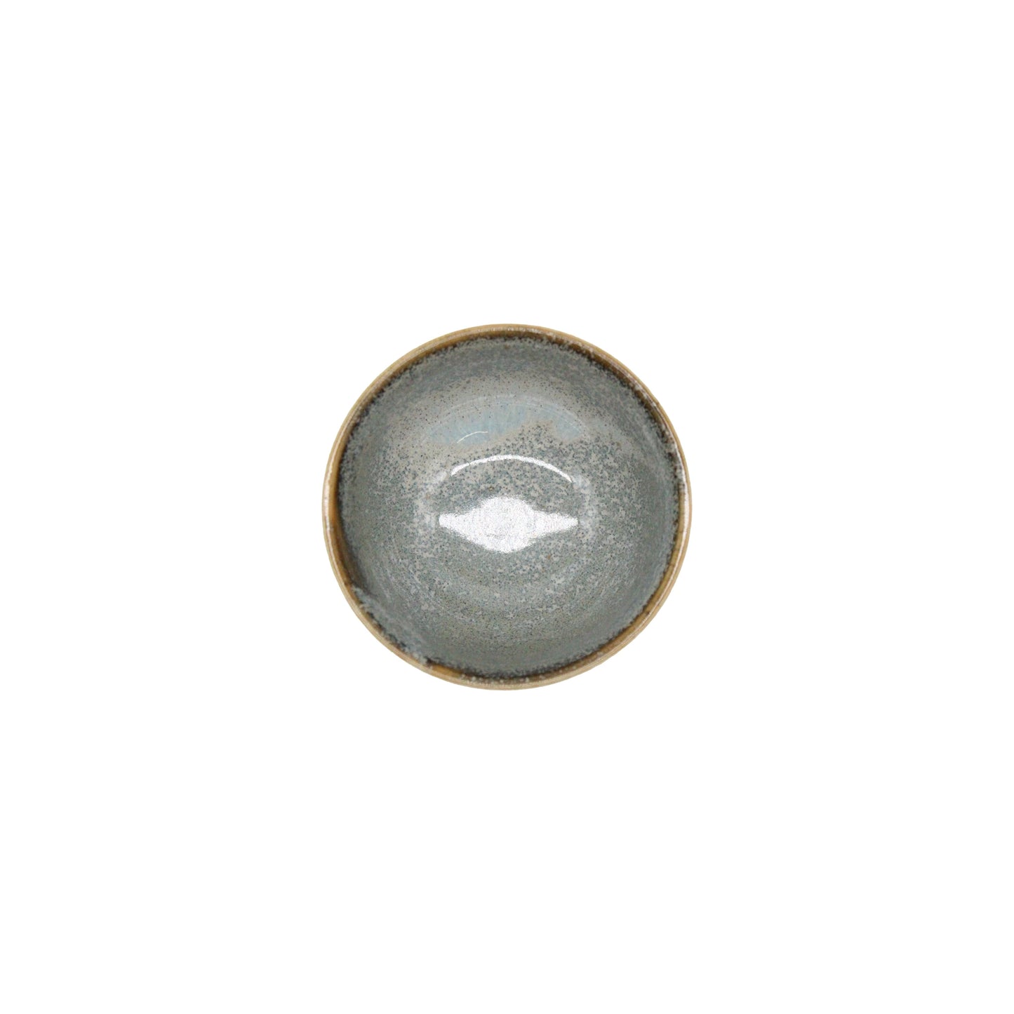 
                  
                    A small, round Tea Cup - Steel Grey with a glossy gray glaze and brown rim, viewed from above against a white background.
                  
                