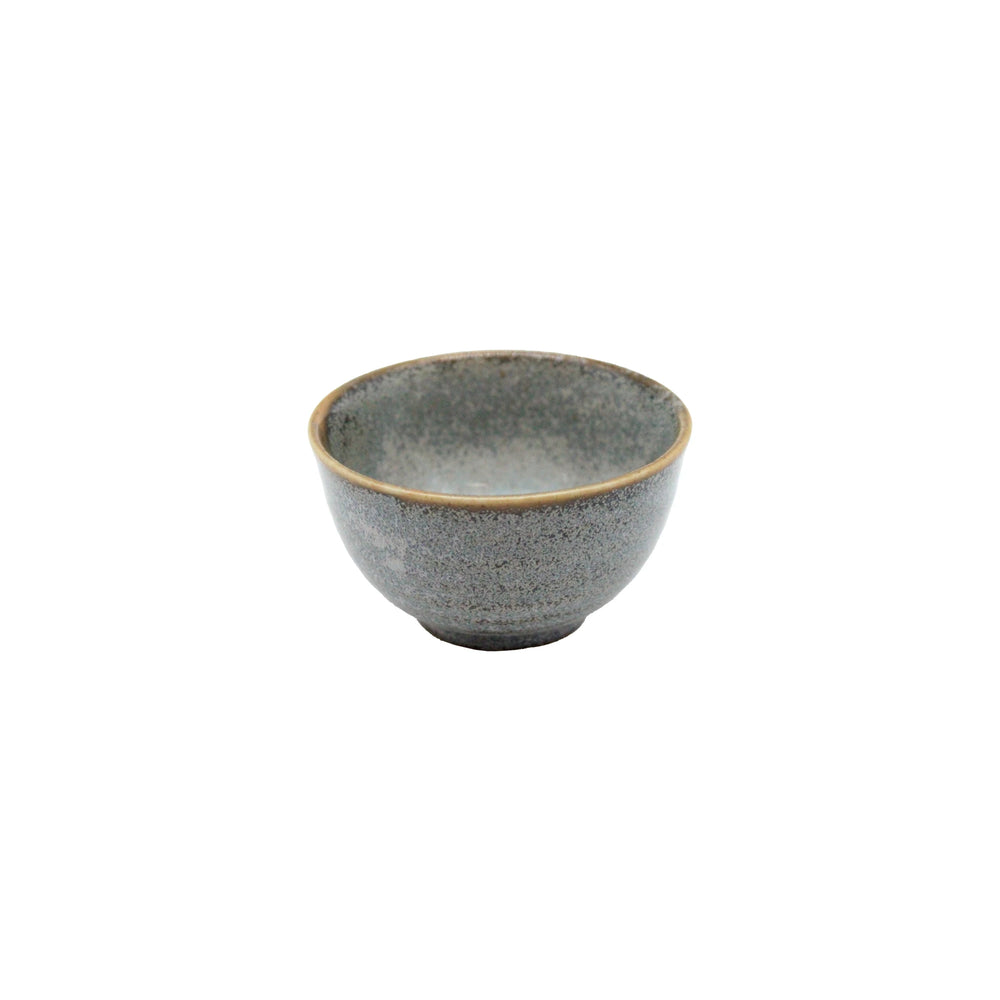 Steel Grey Tea Cup with a gray speckled glaze and a gently rounded lip, inspired by Japanese ceramic ware, shown on a plain white background.