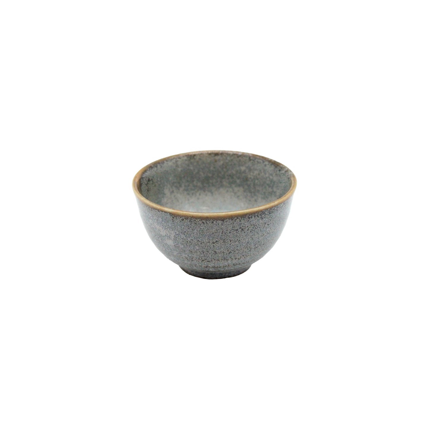 Steel Grey Tea Cup with a gray speckled glaze and a gently rounded lip, inspired by Japanese ceramic ware, shown on a plain white background.