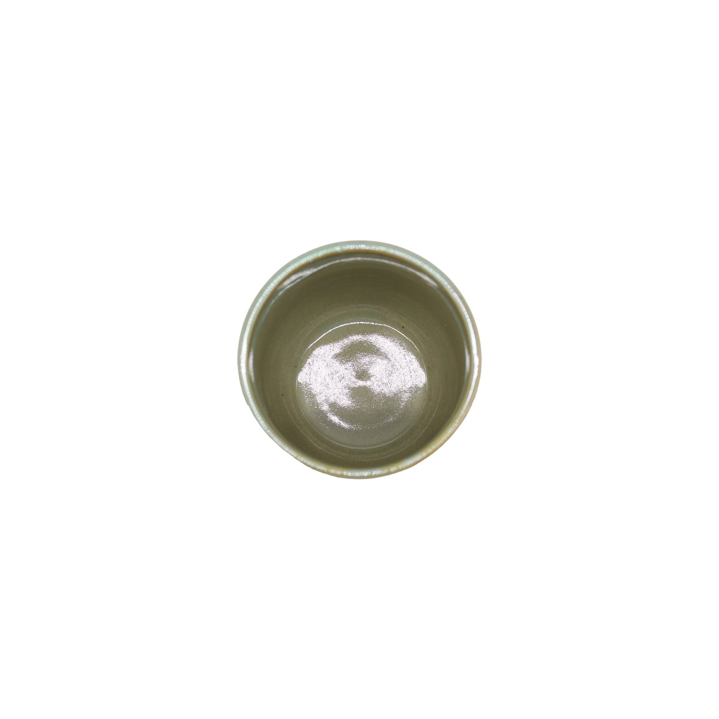 
                  
                    The Tea Mug - Aqua Drip is a small, round, light gray ceramic bowl, similar to a yunomi teacup, shown from above on a white background.
                  
                