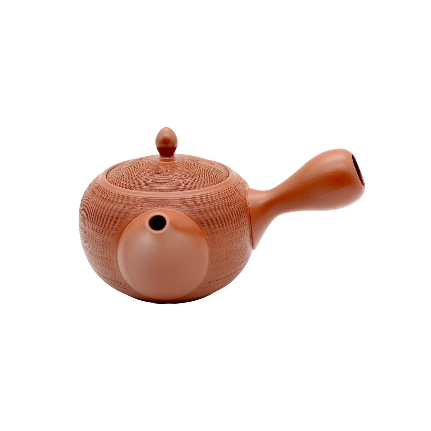 A Terracotta Kyusu Yokode Teapot - 620ml, featuring a side handle and small lid, is shown on a plain white background.