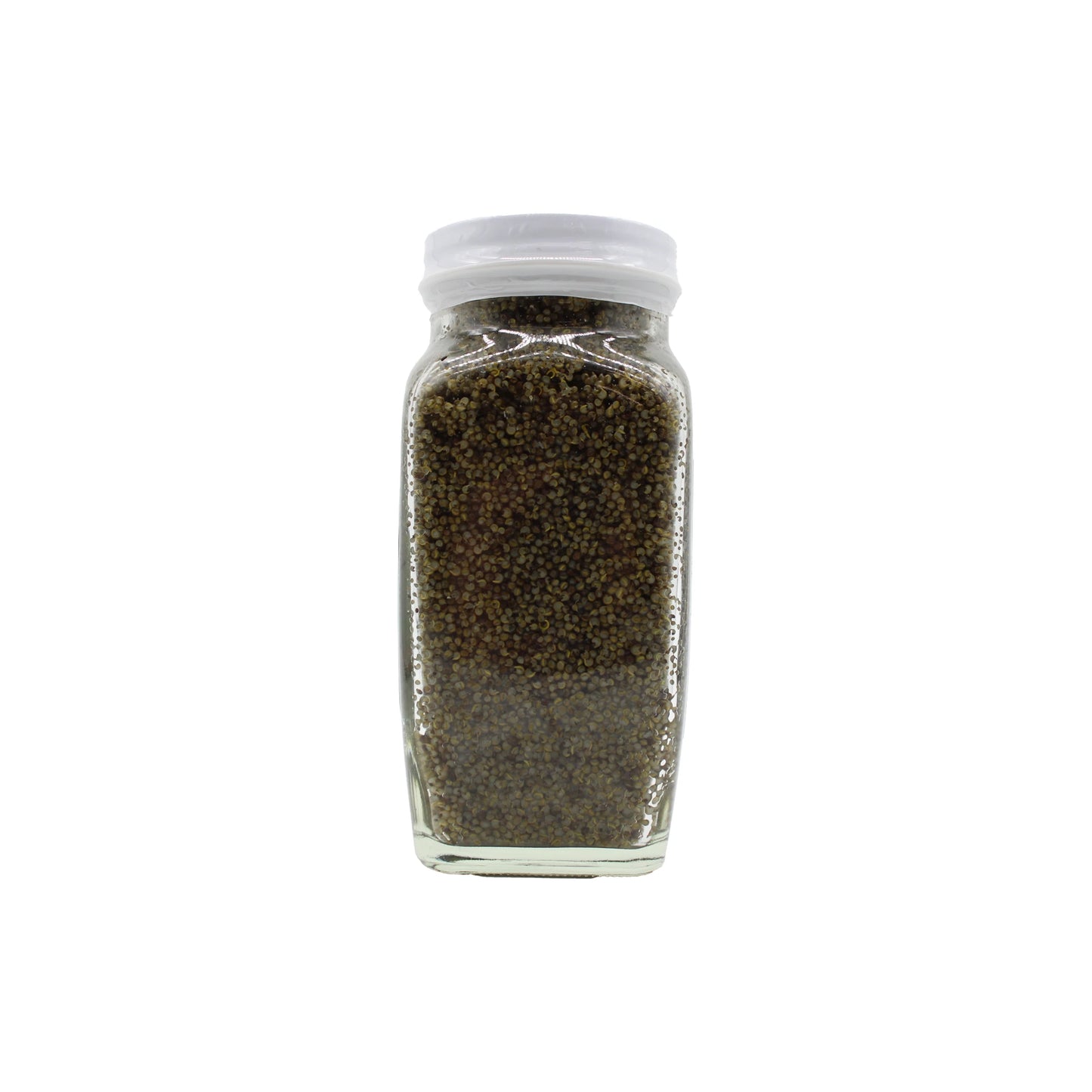 
                  
                    A clear glass jar of Tonburi Land Caviar - 300g, containing small brown seeds known as vegan or land caviar, is sealed with a white plastic lid and displayed against a plain white background.
                  
                