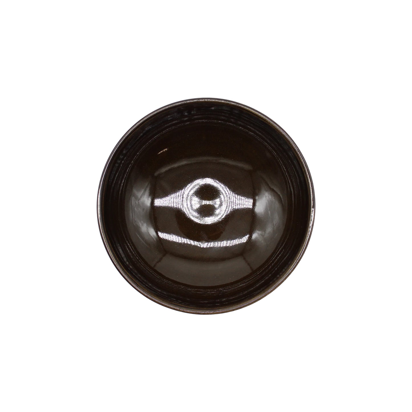 
                  
                    A round, empty Shallow Earthenware Bowl with a brown glaze is shown from above on a white background.
                  
                