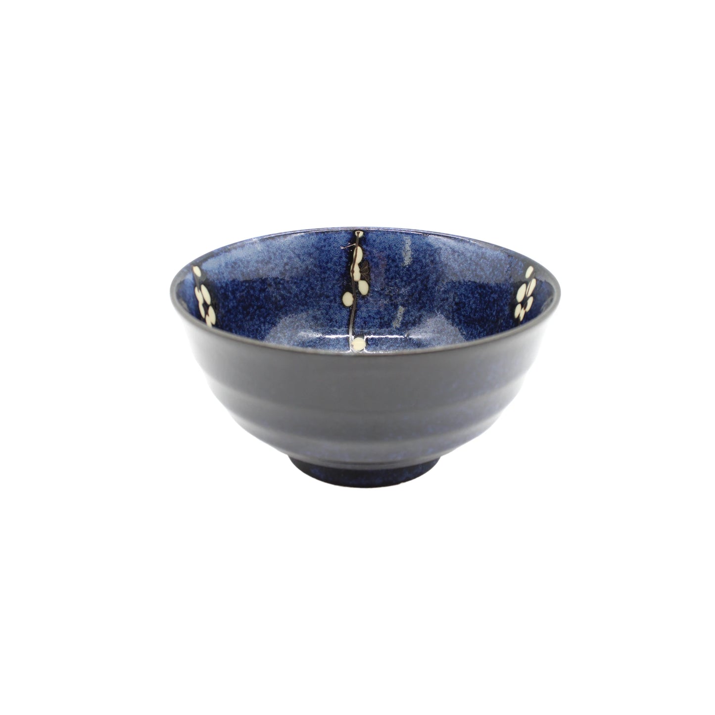 
                  
                    The Udon Bowl - Blue Cherry Blossom features blue glaze and a cream cherry blossom design inside, displayed against a white background.
                  
                