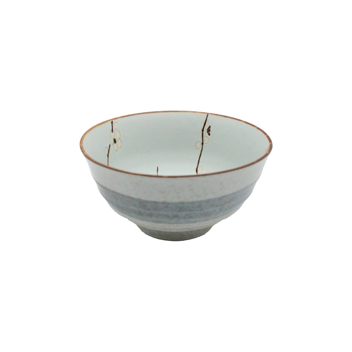 Ceramic bowl with a textured surface and sakura cherry blossom design on a white background