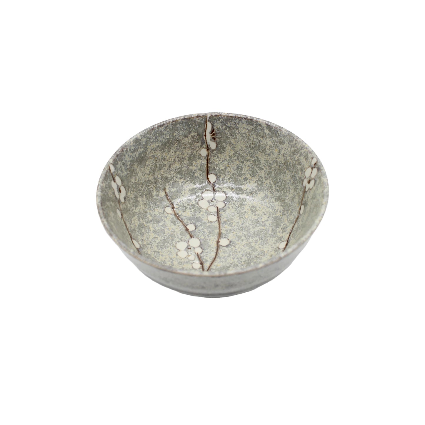 
                  
                    The Udon Bowl - Grey Cherry Blossom features a light green textured glaze and a cherry blossom design inspired by Japanese art motifs on the inside.
                  
                