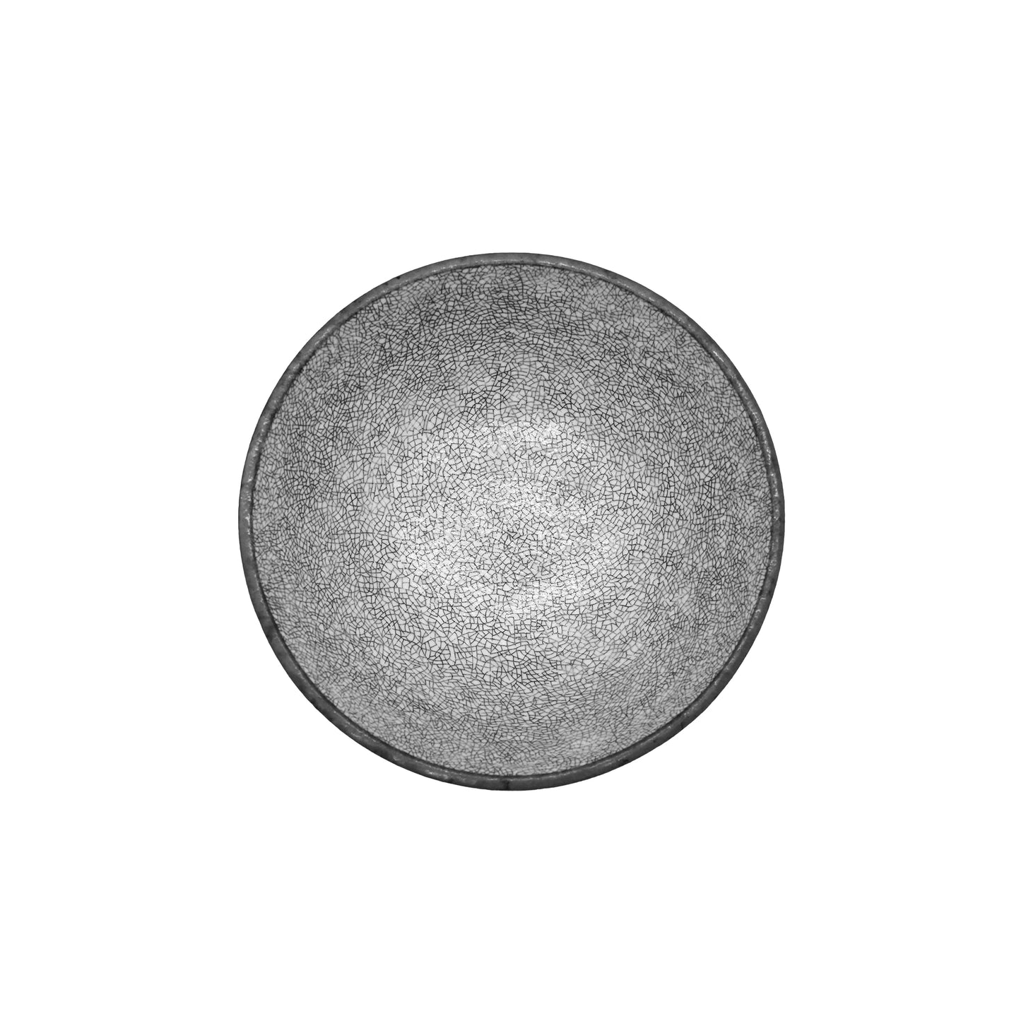 The Udon Bowl - Grey Crazed is a round, textured Minoyaki porcelain bowl in gray, seen from above on a white background and highlighting its artisan craftsmanship.