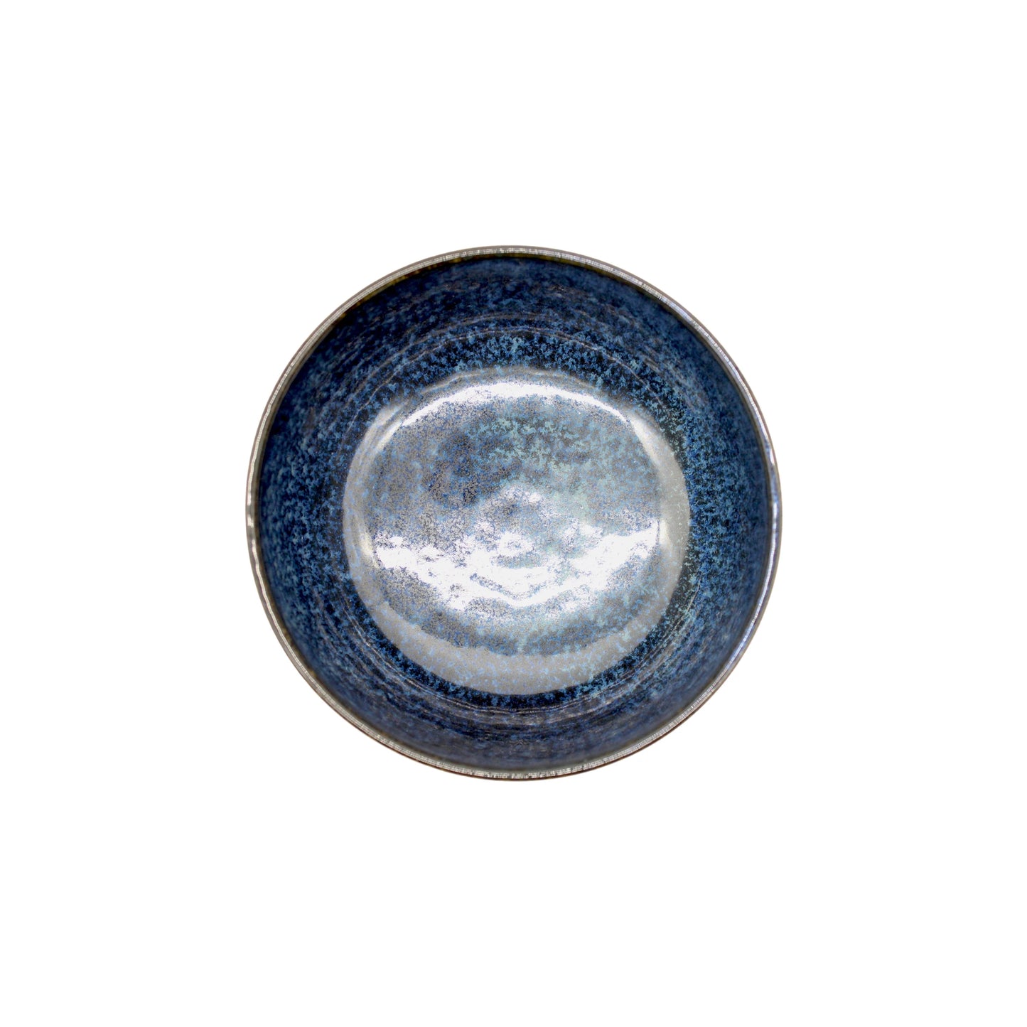 
                  
                    The Udon Bowl - Indigo Blue features a glossy blue and white speckled interior, shown from above against a white background—perfectly showcasing the timeless beauty of Minoyaki porcelain.
                  
                