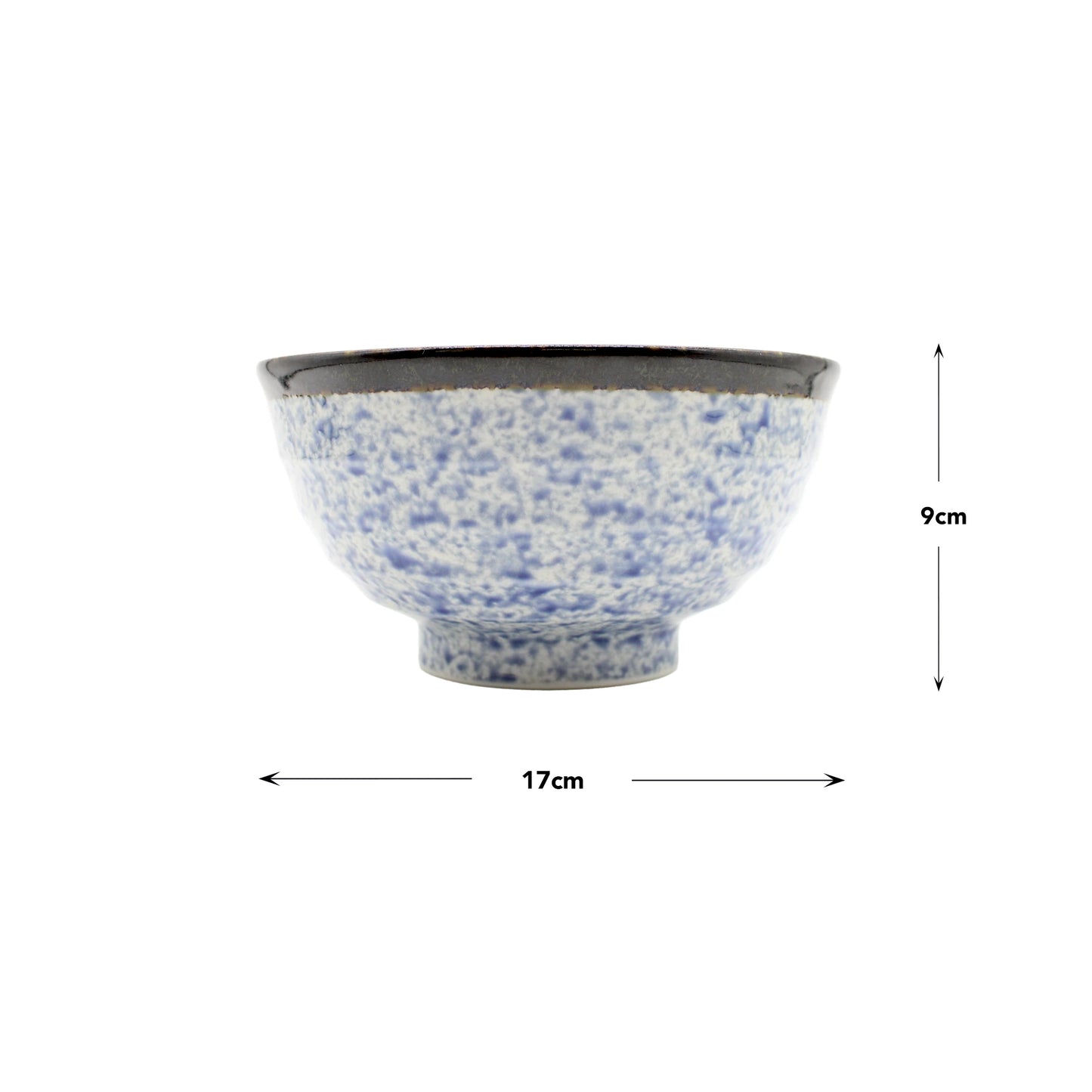 
                  
                    The Udon Bowl - Japanese Wave features a blue and white speckled design with subtle seigaiha patterns, inspired by traditional Japanese rice bowls. Dimensions: 17 cm diameter, 9 cm height.
                  
                