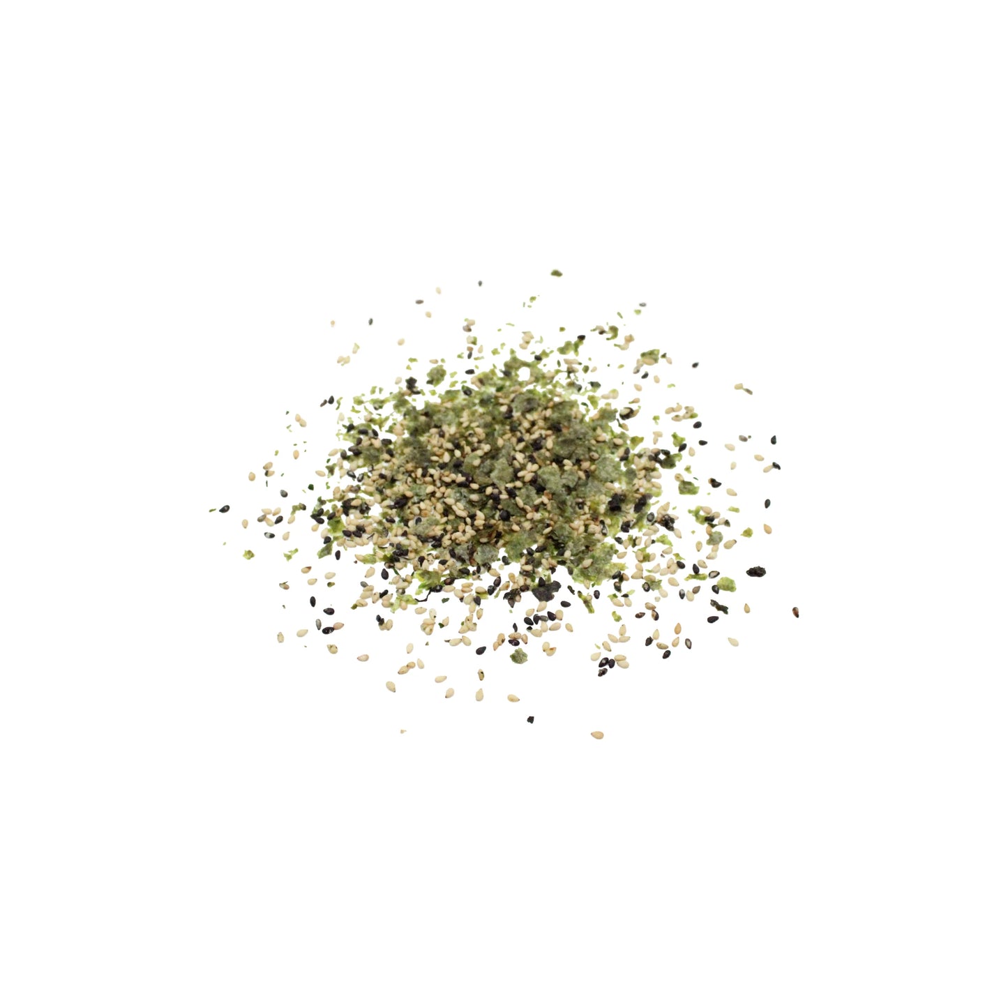 
                  
                    A small pile of Urashima Nori Seaweed Furikake - 50g, featuring visible green herbs, black pepper, and white sesame seeds on a white background, reminiscent of traditional Japanese furikake.
                  
                