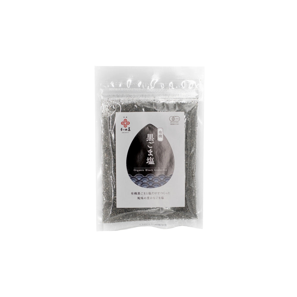 Wadaman Organic Gomashio - 50g comes in a clear resealable pouch with a Japanese label; ideal for blending with black sesame seeds or boosting flavor in your favorite dishes.