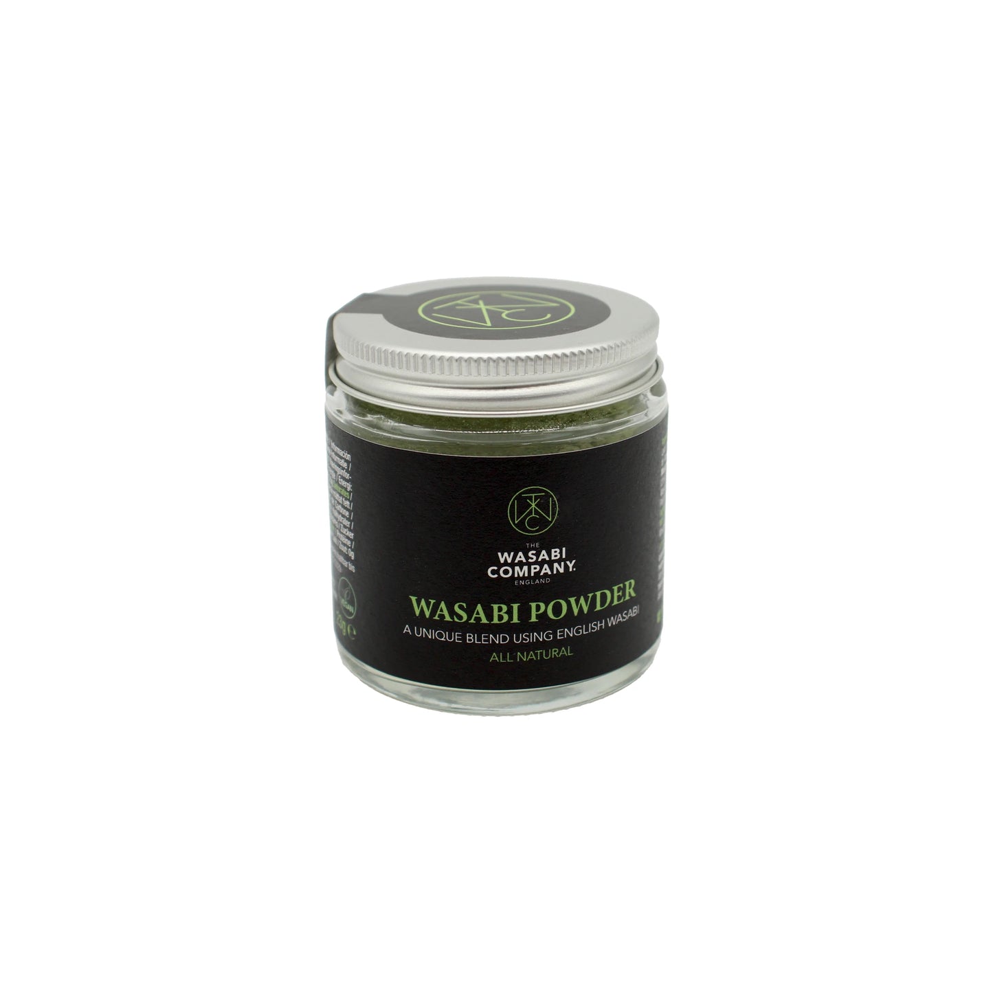 
                  
                    A glass jar of Wasabi Powder - 23g with a black label and gray lid, set against a white background.
                  
                