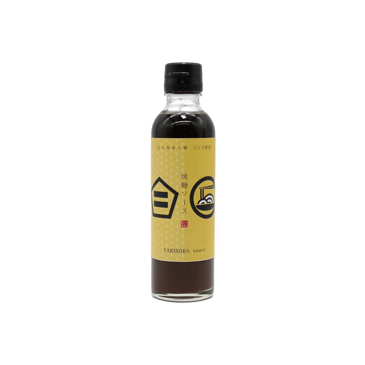 A 200ml bottle of Yakimen Stir Fry Noodle Sauce with a yellow label showing Japanese text and graphics, placed on a plain white background.