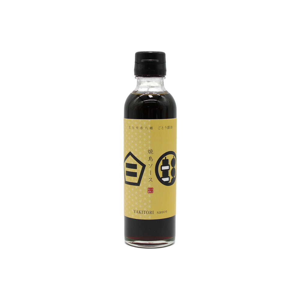 A 200ml bottle of Yakitori Sauce with a yellow label and black cap sits on a white background—ideal for adding rich umami flavour to your dishes.