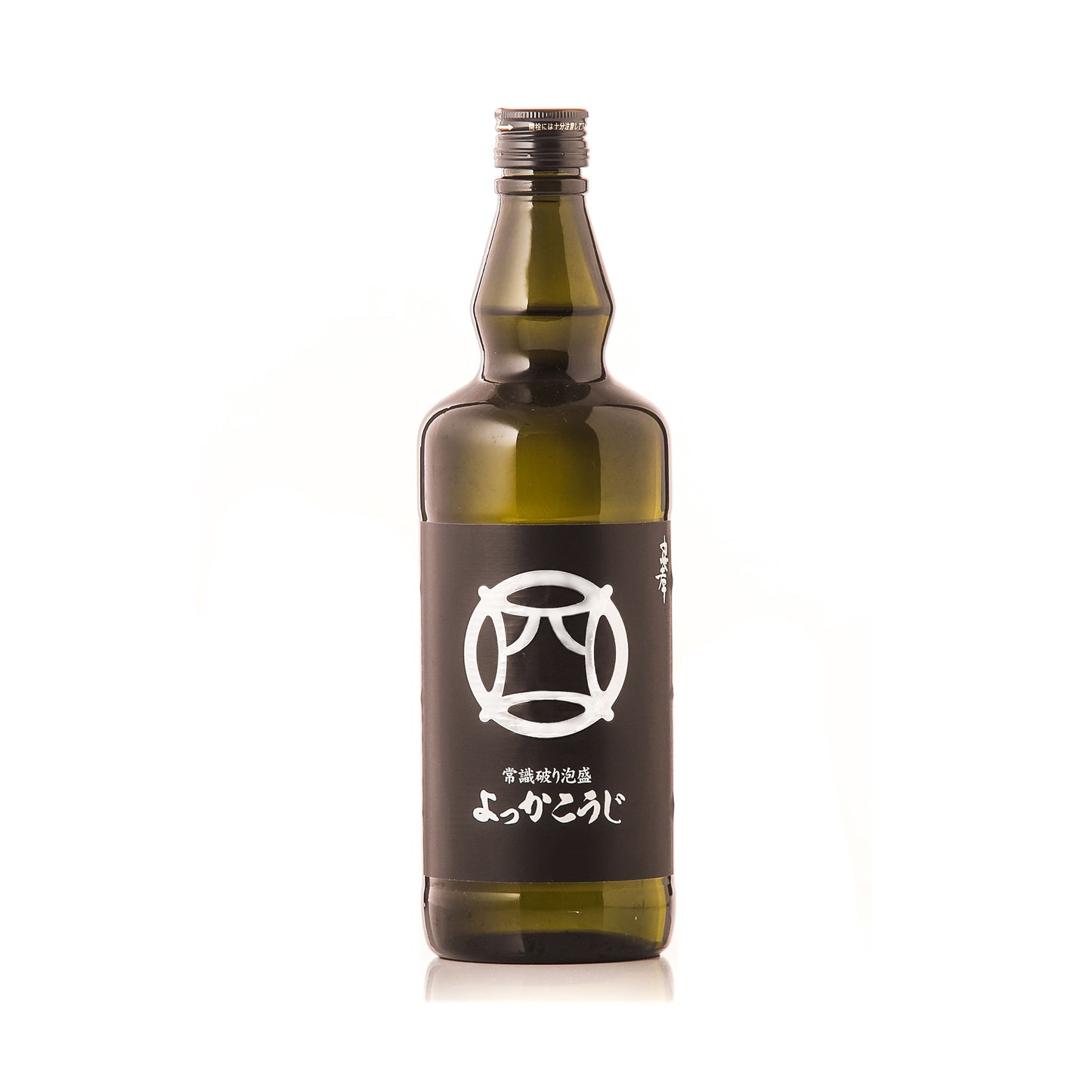 
                  
                    A dark green glass bottle of Yokka Koji Awamori from Chūkō distillery, featuring a black label with white Japanese text and a circular geometric design, photographed on a white background.
                  
                