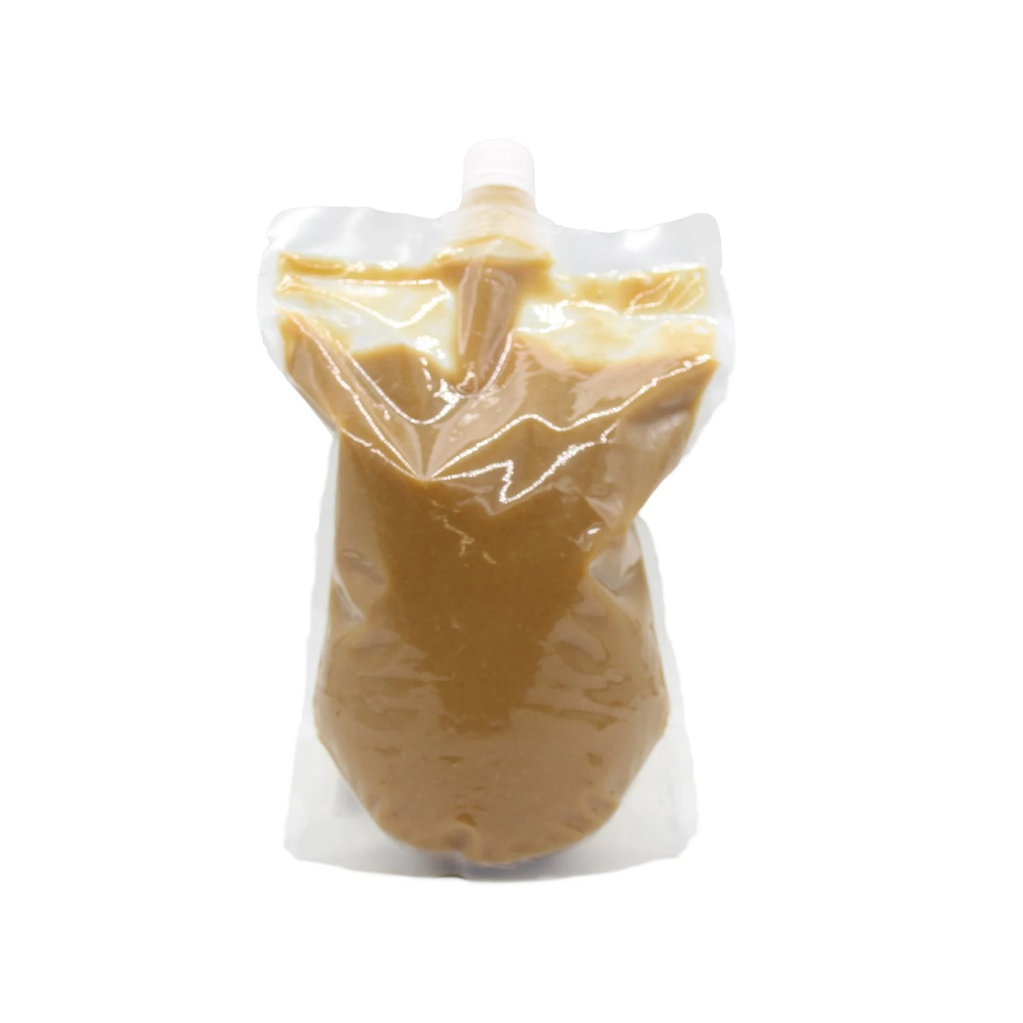 
                  
                    A clear plastic pouch of Yuzu Ponzu with Koji On Offer, filled with thick, light brown sauce and sealed with a white screw cap, is shown on a plain white background.
                  
                