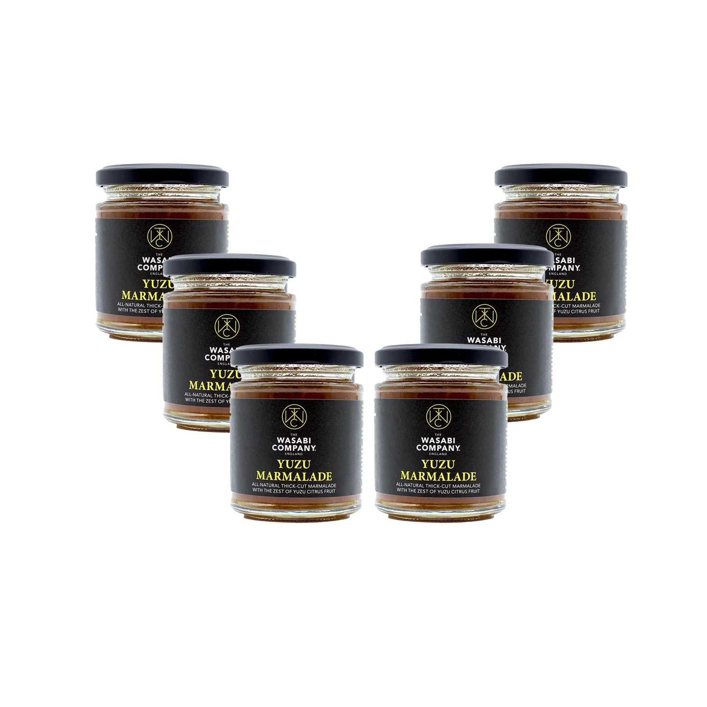 
                  
                    Six jars of Yuzu Marmalade - 210g are arranged in two rows against a white background.
                  
                