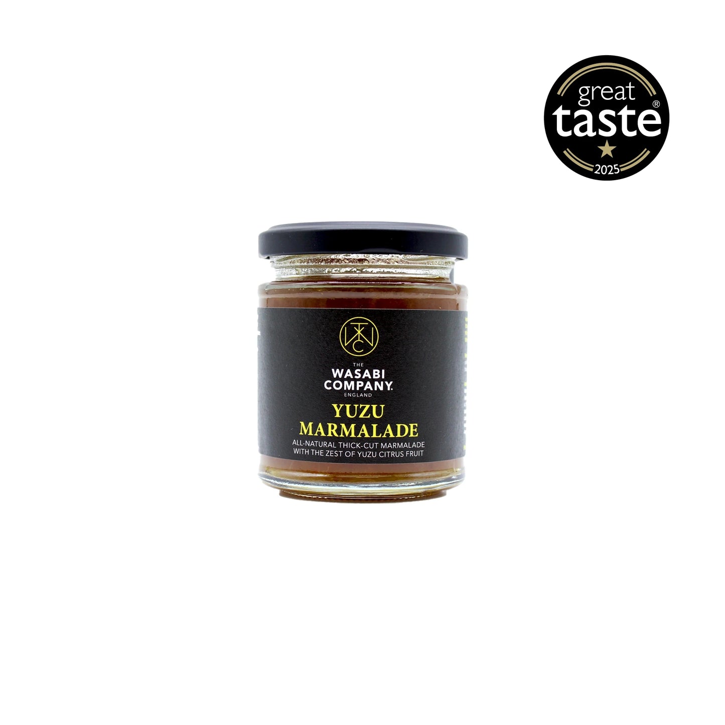 Jar of Yuzu Marmalade from Wasabi Company with Great Taste award on a white background