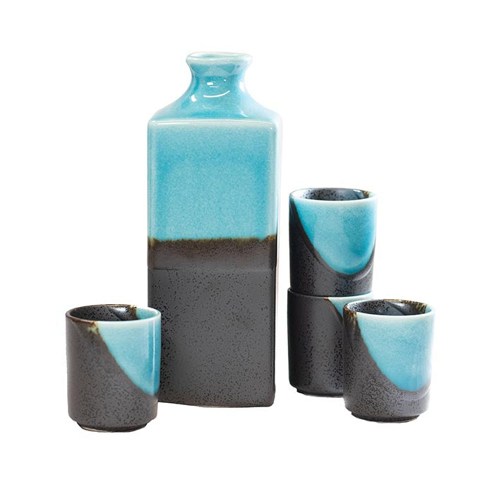 
                  
                    Sake Carafe & 4 Cup Set - Metallic & Blue
                  
                